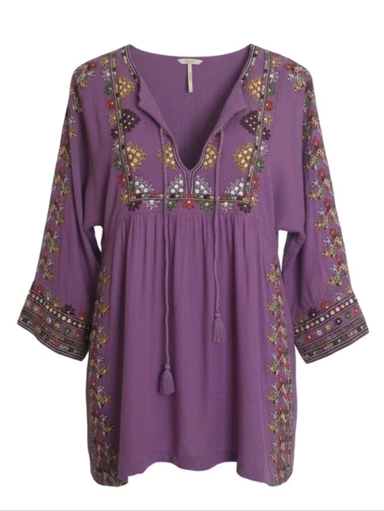 Free People Tops - Free People Starlight Mini Dress Purple Balochi Embroidery Boho Tassel Pockets S